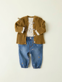 NAME IT Jeans Rose Shaped Medium Blue Denim Moth Embroidery