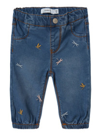 NAME IT Jeans Rose Shaped Medium Blue Denim Moth Embroidery