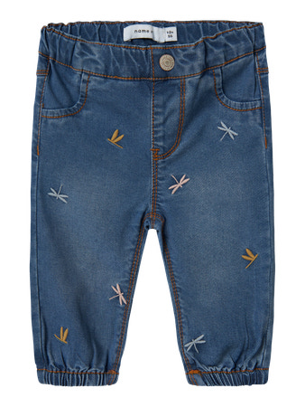 NAME IT Jeans Rose Shaped Medium Blue Denim Moth Embroidery billede
