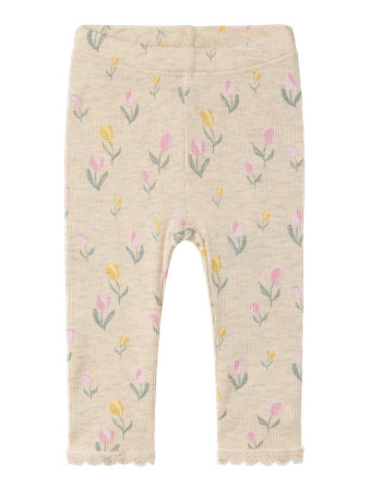 Name It Leggings Peyote Melange Med Blomsterprint Og Blondekant - Str. 1m 56cm