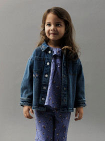 NAME IT Denim Jakke Kara Dark Blue Denim Flower Emb