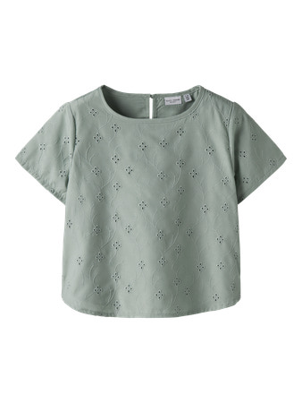Name it Skjorte k/æ - NkfVioleta - Aqua Gray m. Broderi Anglaise