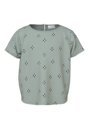 Name It Top Aqua Gray Med Broderi Og Knaplukning - Str. 2y 92cm