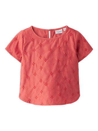 Name It T-shirt - NmfVioleta - Spiced Coral m. Broderi Anglaise