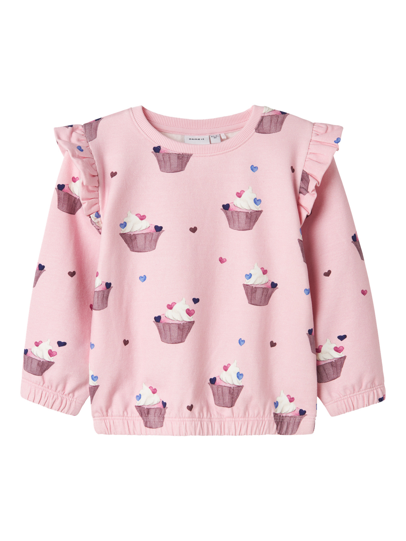 Name It Mini Sweatshirt Lyserød Med Cupcakeprint Og Flæser - Str. 2y 92cm