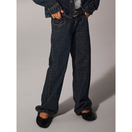 Name It Wide Jeans Rhinsten Rose - Dark Midnight Denim