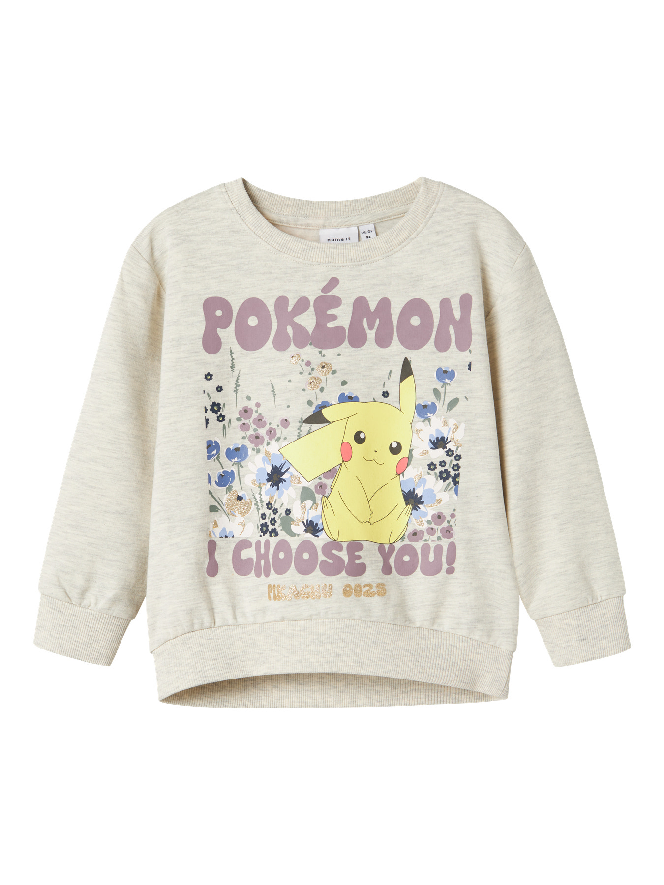 Name It Mini Sweatshirt Råhvid (Peyote Melange) Med Pikachu Print - Str. 3y 98cm