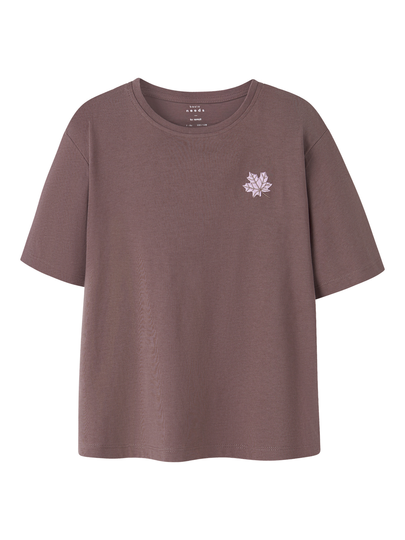 NAME IT T-shirt Vita Peppercorn Maple Leaf Embroidery