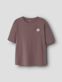 NAME IT T-shirt Vita Peppercorn Maple Leaf Embroidery