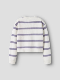 NAME IT Nkfvnilla Ls Sh Knit - Cloud Dancer W. Lavender Gray Stripes
