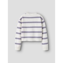 NAME IT Nkfvnilla Ls Sh Knit - Cloud Dancer W. Lavender Gray Stripes