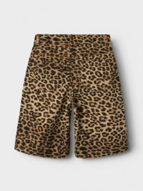 NAME IT High Waist Twill Long Shorts Rose Leopard