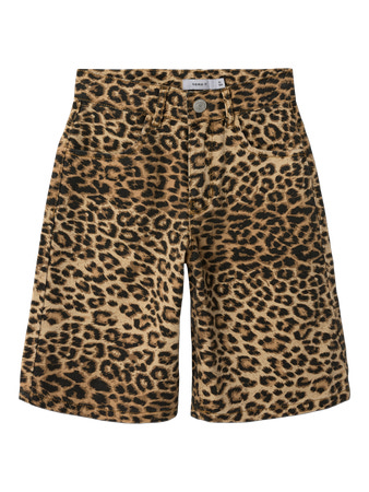 NAME IT High Waist Twill Long Shorts Rose Leopard