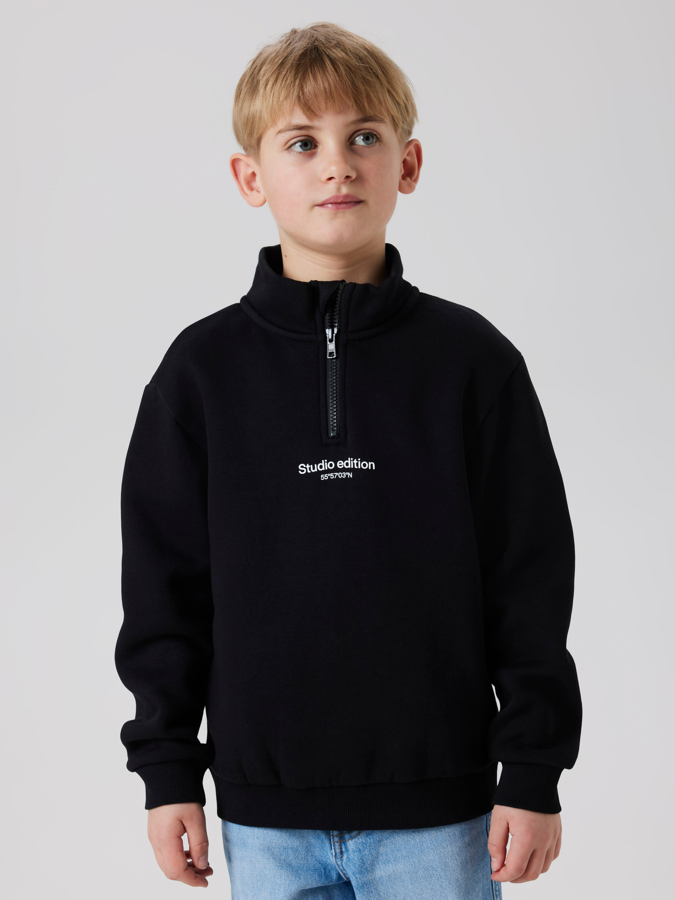 NAME IT Half Zip Sweatshirt Brody Black W. White Print
