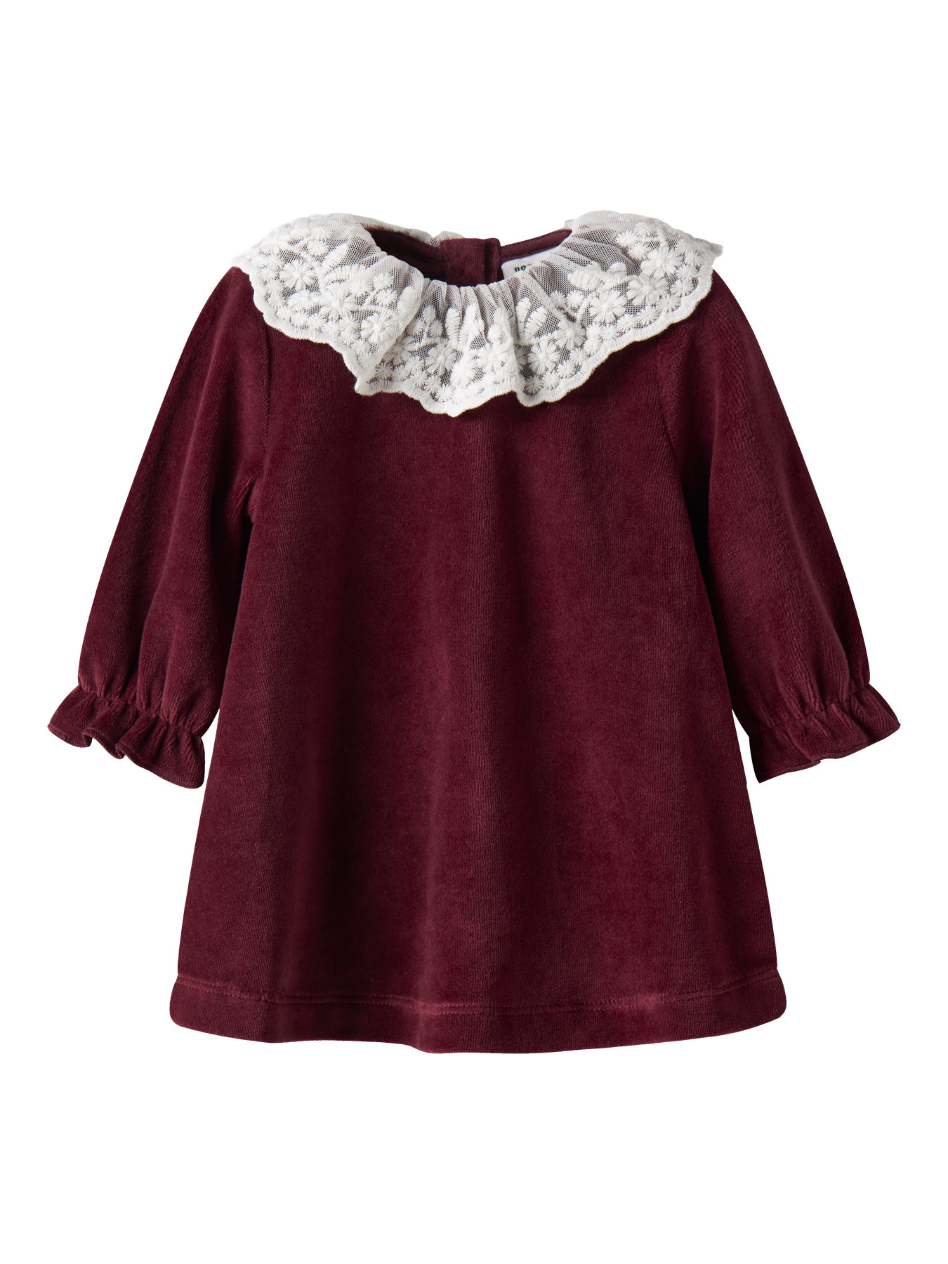 Name It Velourkjole Burgundy Med Blondekrave - Str. 1m 56cm