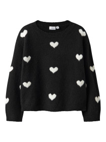 NAME IT Striktrøje Ona Black Cloud Dancer Hearts