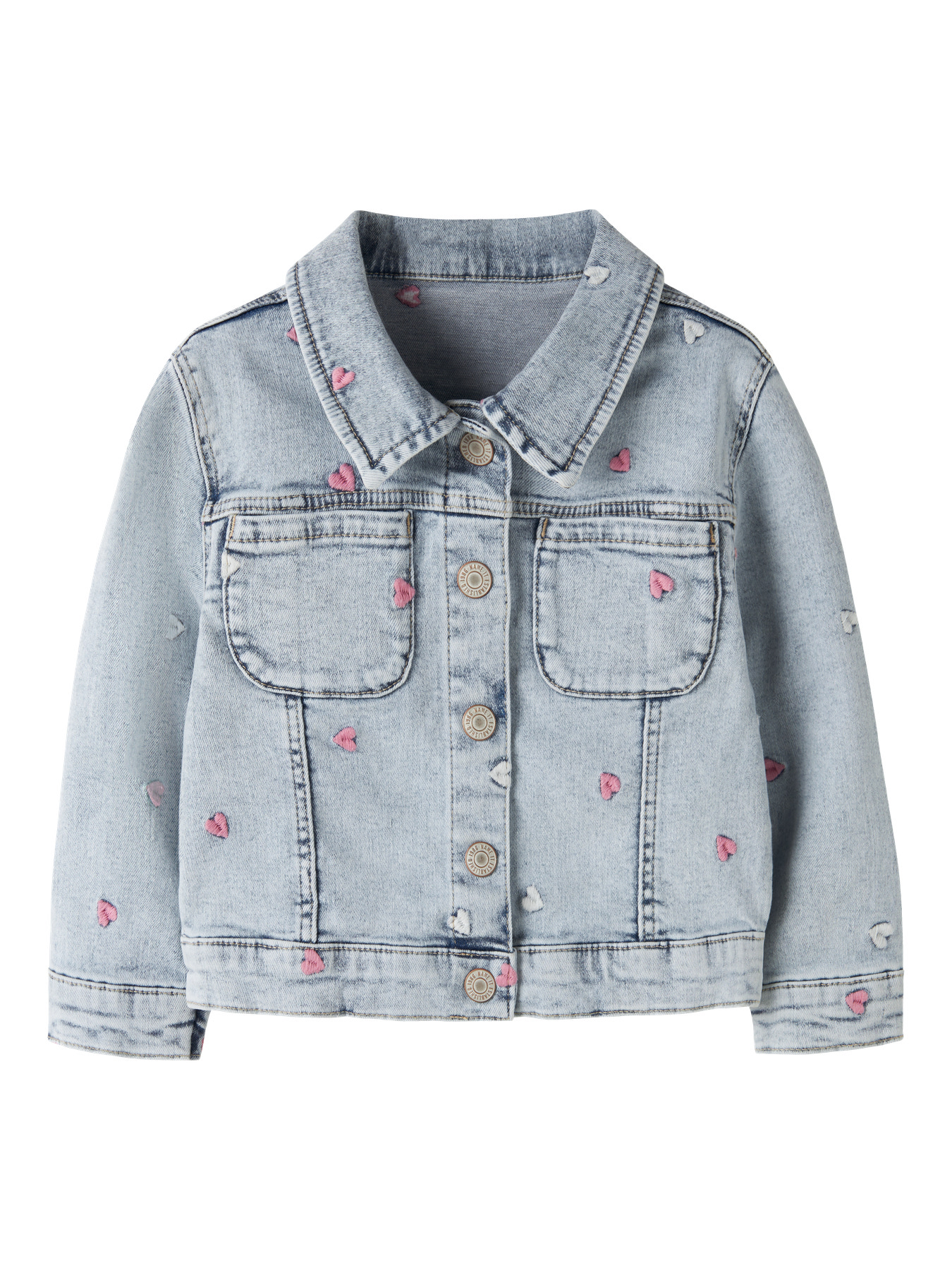 Name It Denimjakke Light Blue Bleached Denim Med Hjerter - Str. 2y 92cm