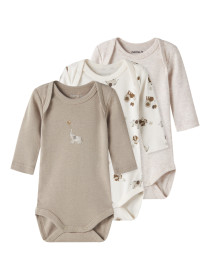 NAME IT 3-Pak Body Langærmet Animal Peyote Melange