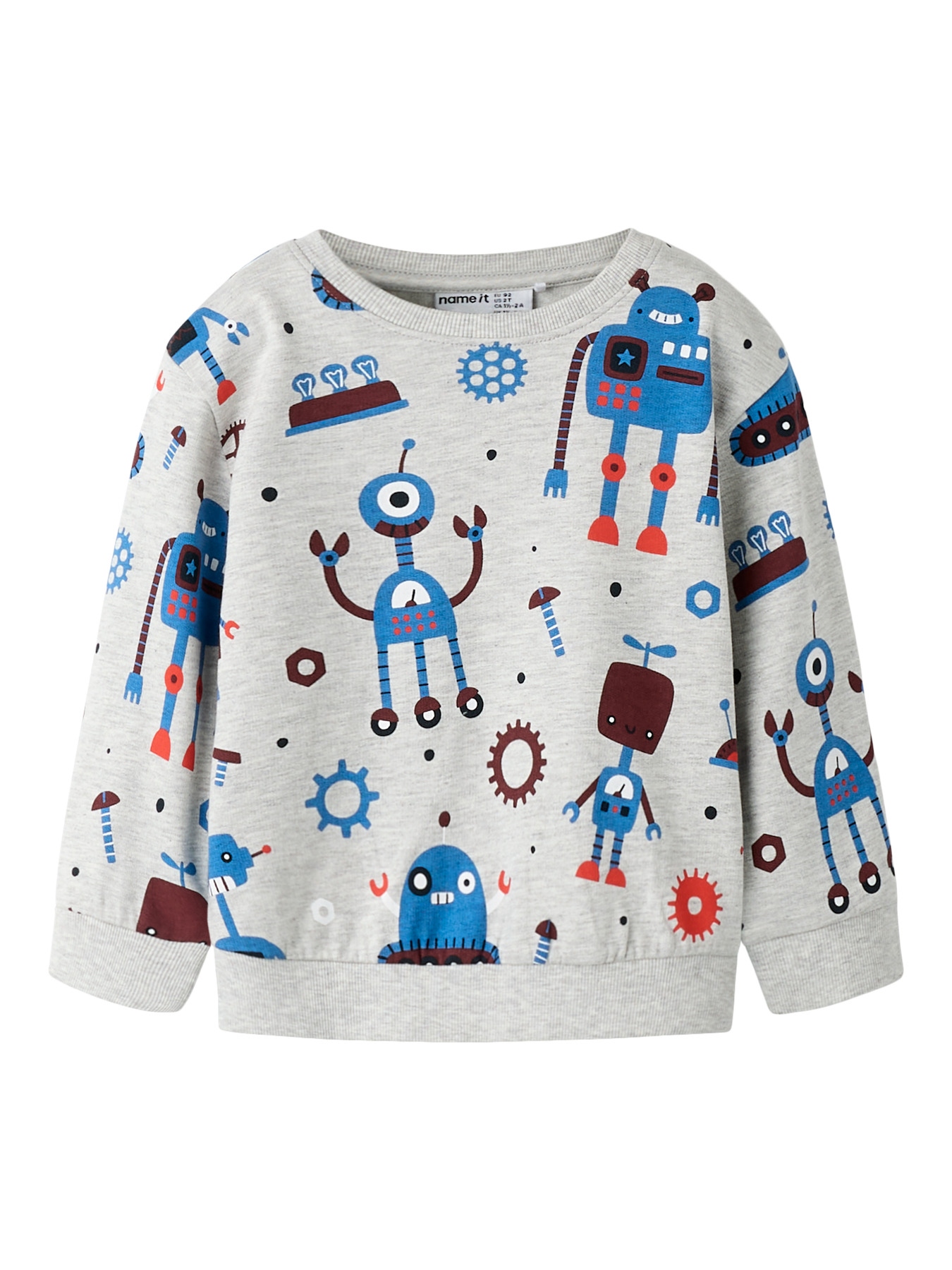 Name It Sweatshirt - NmmTino - Lysegråmeleret m. Robotter