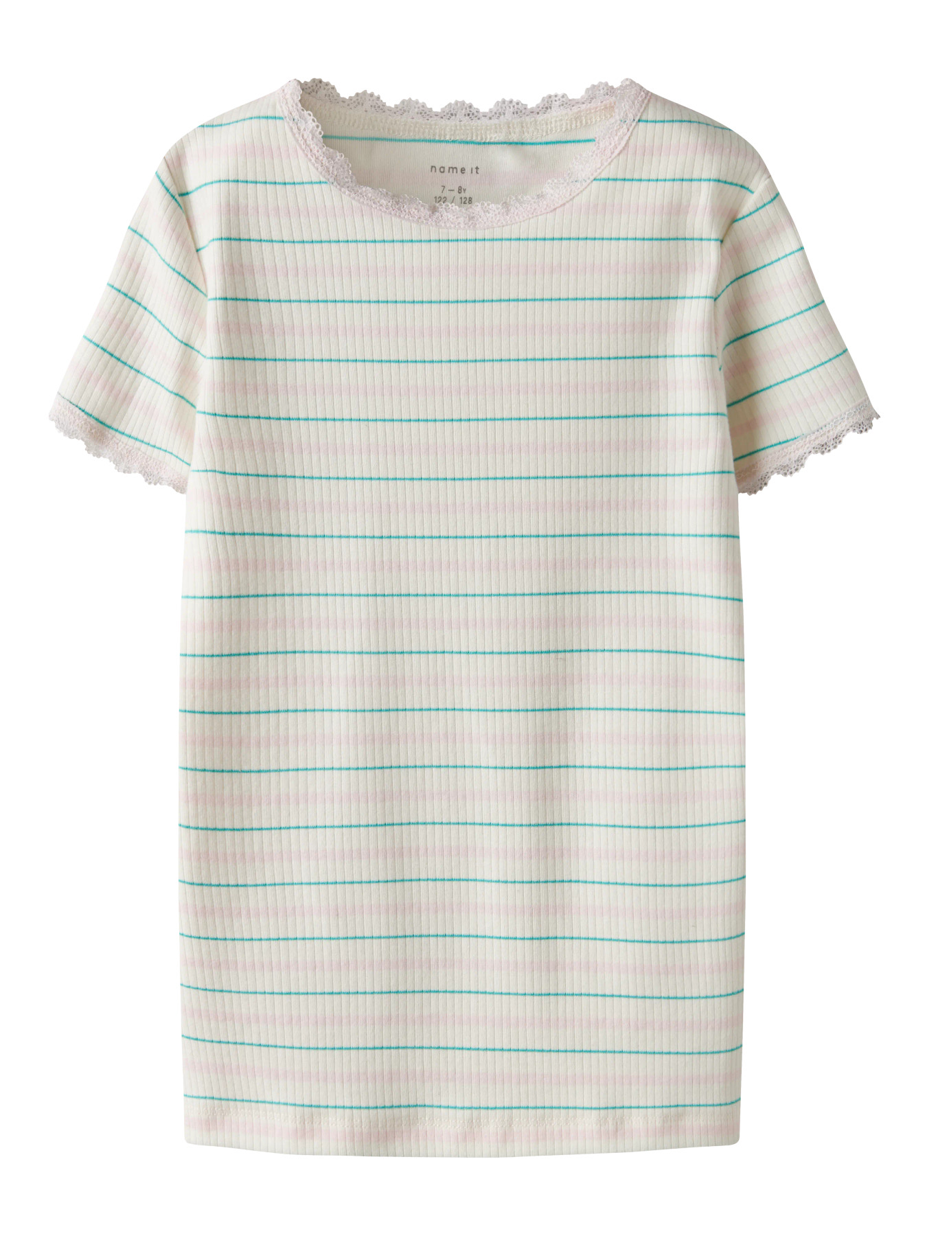 Name It Rib T-shirt Gardenia Med Striber Og Blonder - Str. 9-10y 134/140cm