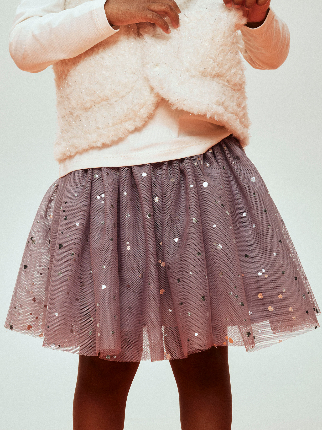 NAME IT Tyl Nederdel Terana Lavender Gray Silver Foil