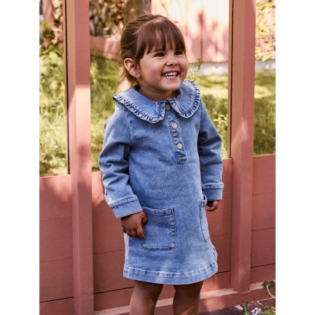 Name It Kjole Medium Blue Denim Med Flæsekrave - Str. 6y 116cm