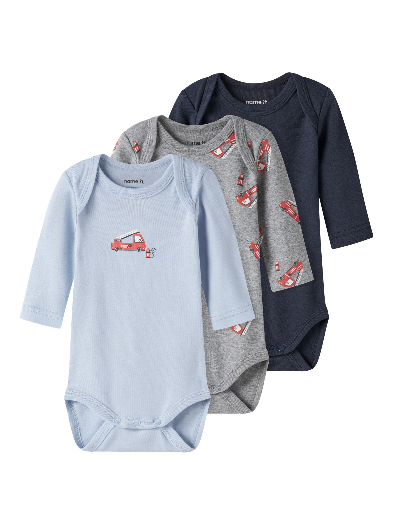 Name It Bodyer l/æ - Noos - NbmBody - 3-pak - Grey Melange/W/Cas