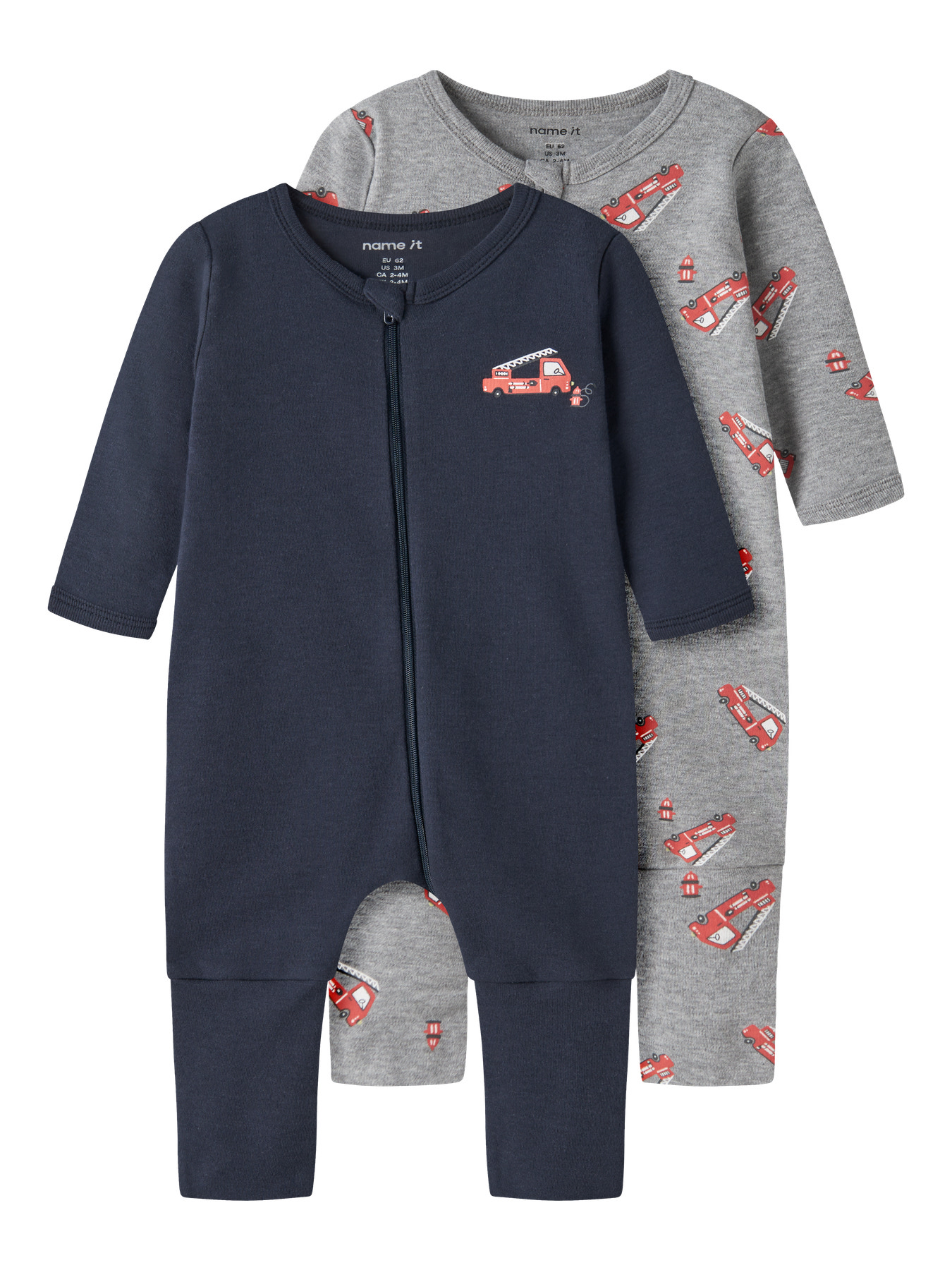 NAME IT 2-Pak Natdragter Firetruck Grey Melange billede