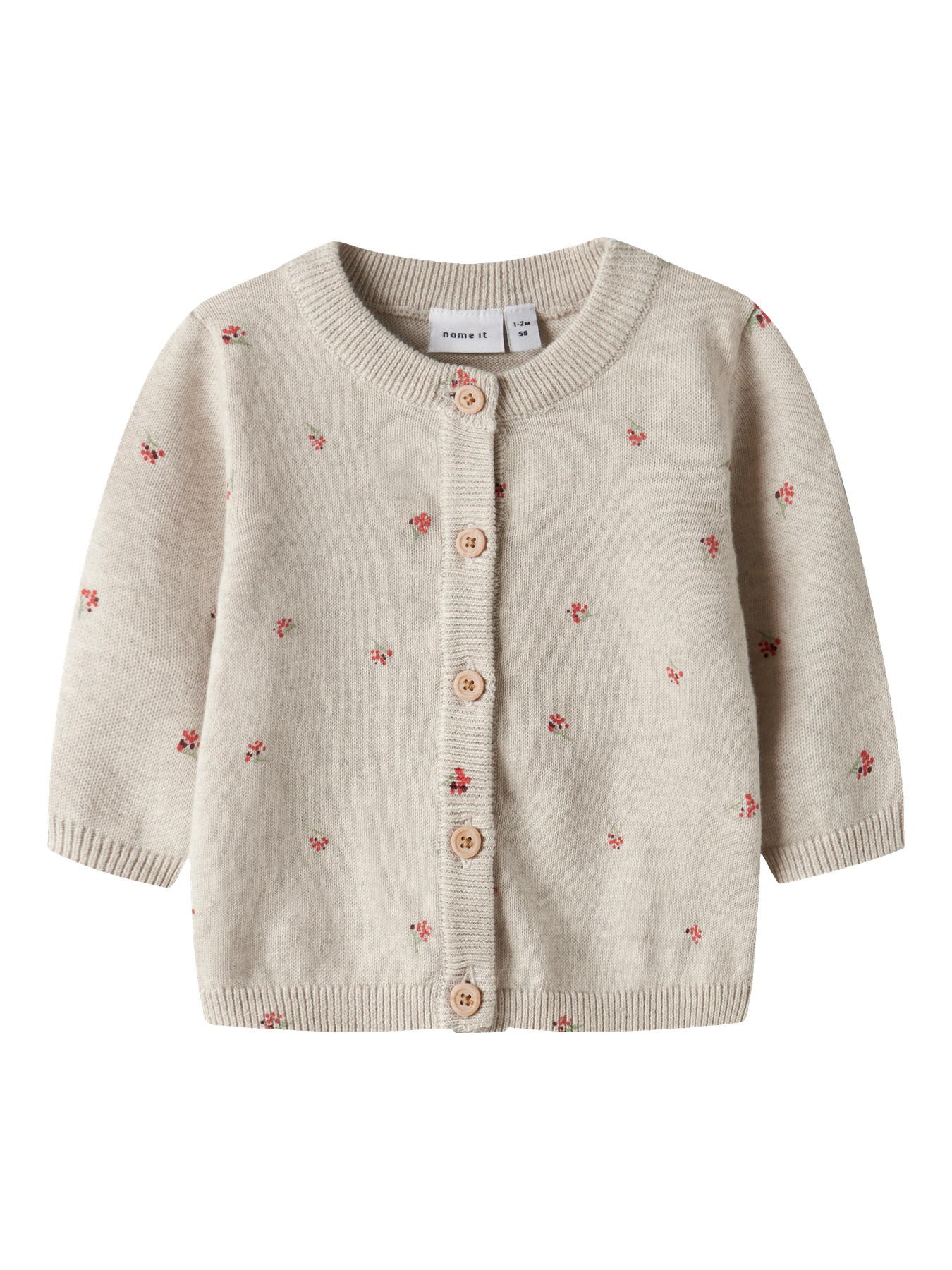 Name It Cardigan Peyote Melange Med Blomsterprint - Str. 1m 56cm