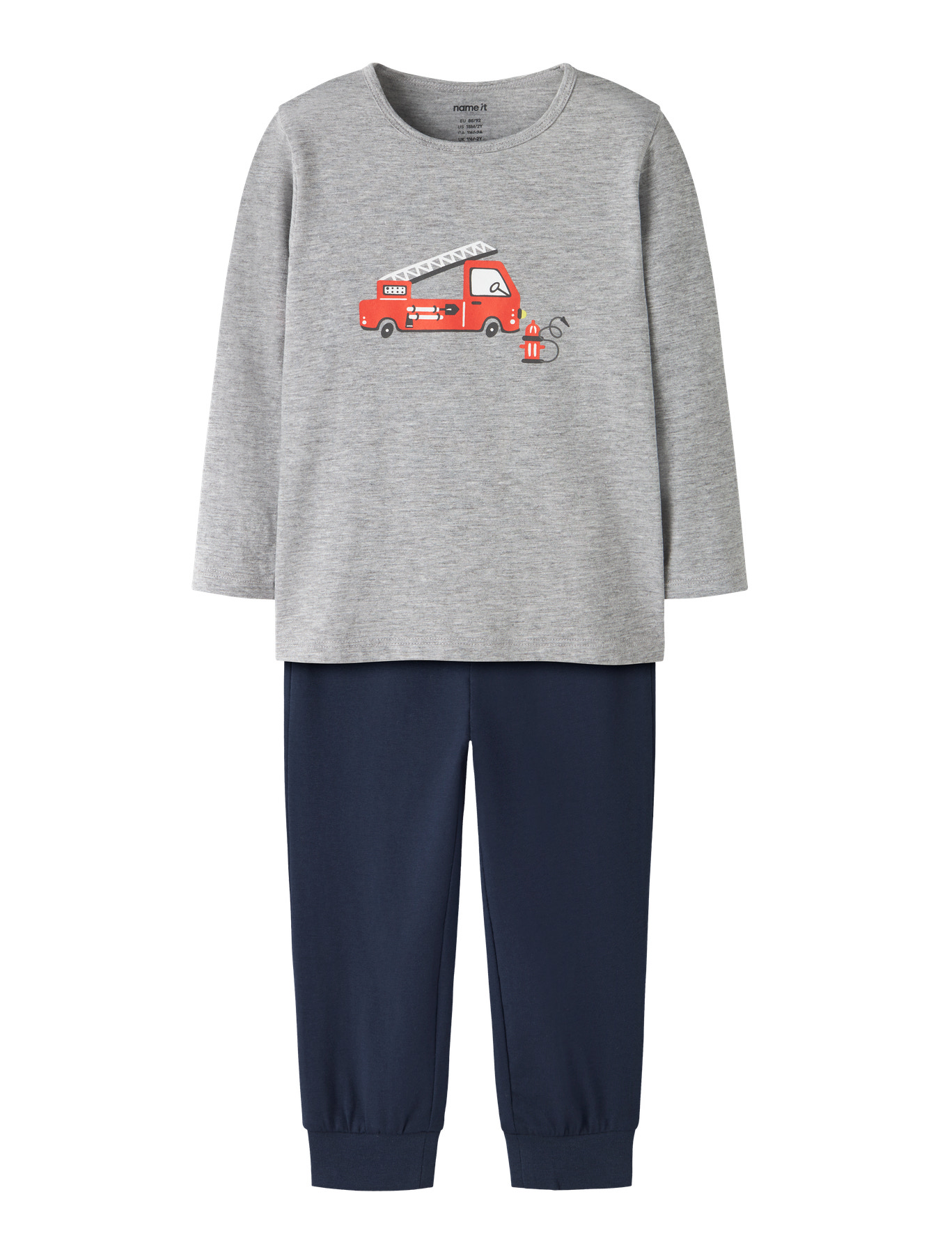 Name It Nattøj - Noos - NmmNightset Firetruck - Gråmeleret/Navy