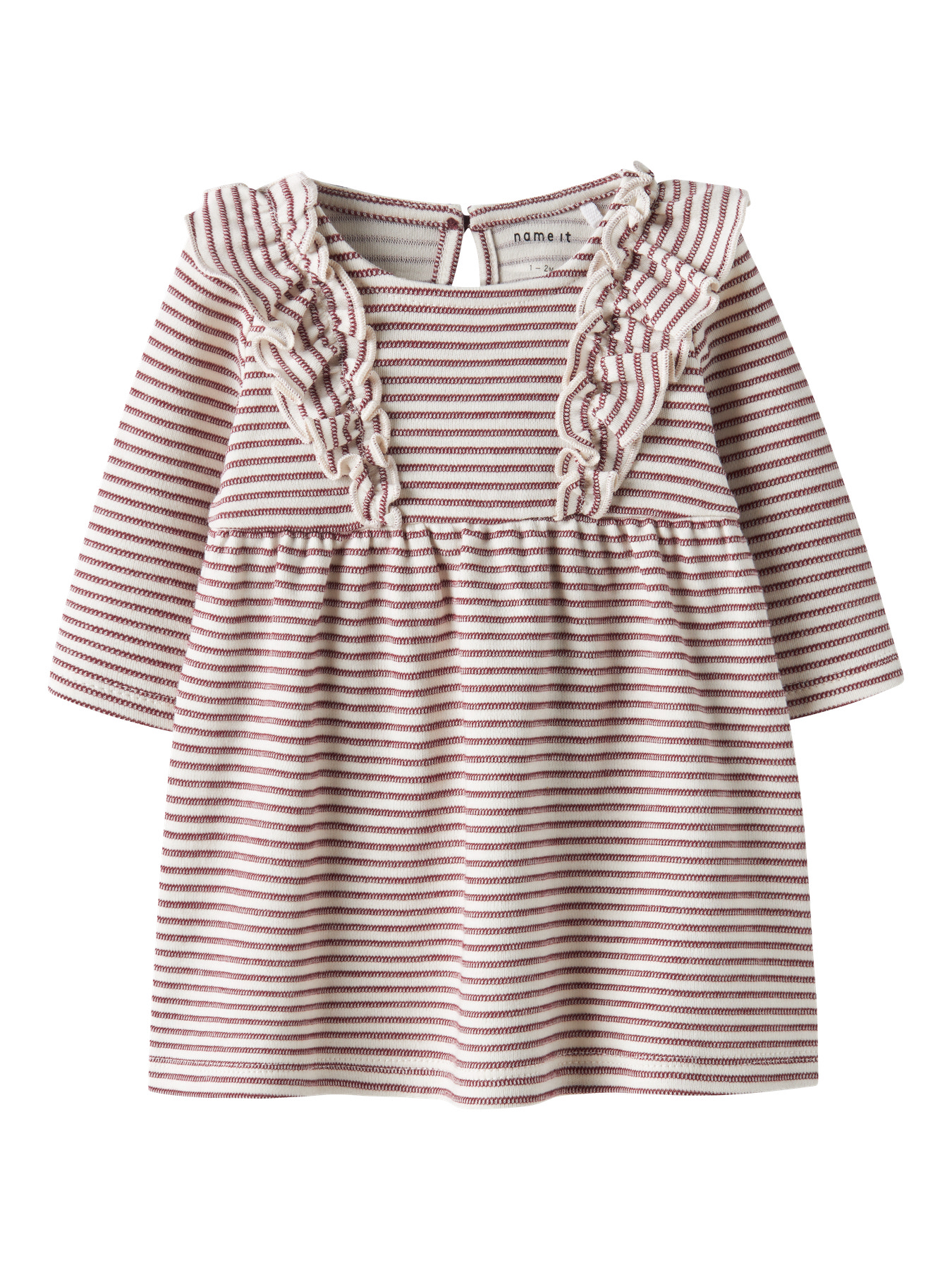 Name It Kjole Oxblood Red Med Striber Og Flæser - Str. 1m 56cm