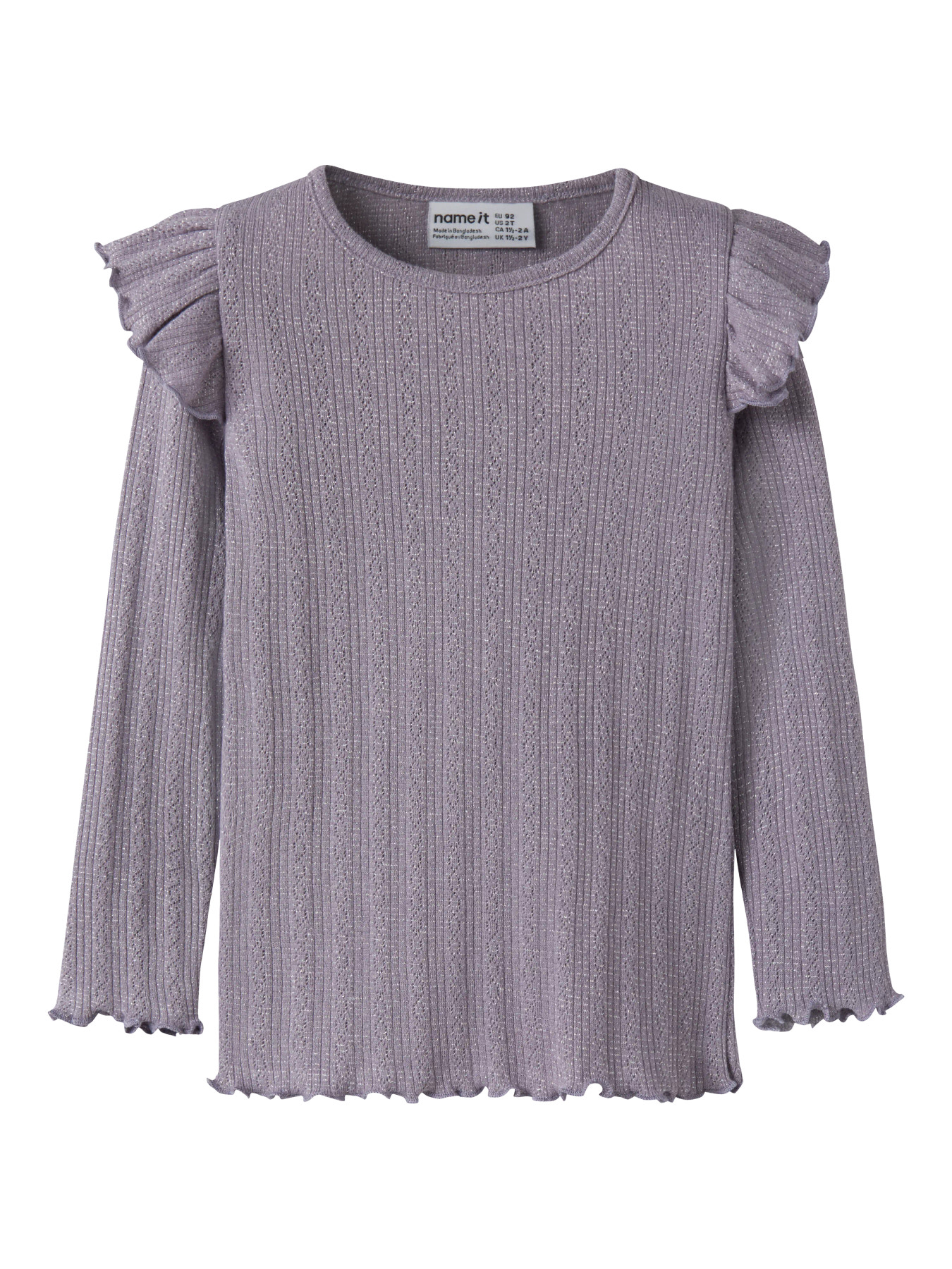Name It Bluse - Rib/Hulmønster - NmfBlitta - Lavender Gray/Melan