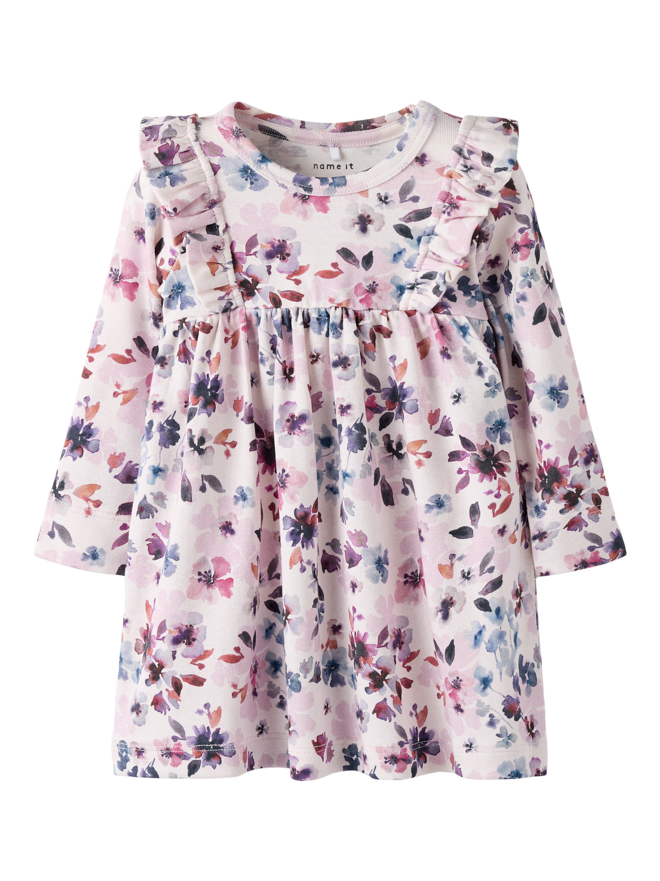 NAME IT Langærmet Flæse Kjole Kayla Calcite billede