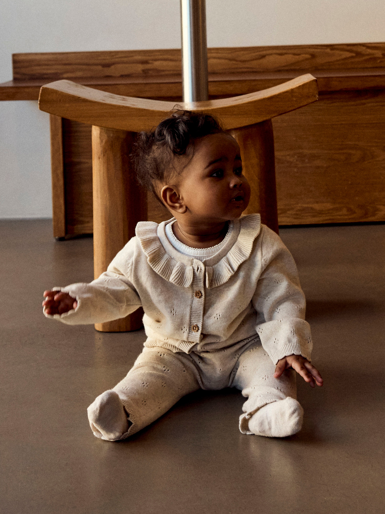 Name It Cardigan Peyote Melange Med Flæsekrave Og Hulmønster - Str. 1y 80cm