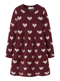 NAME IT Strik Kjole Oana Burgundy Peyote Heart