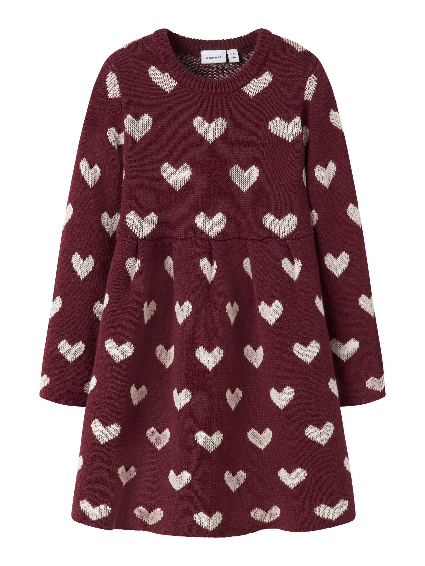 NAME IT Strik Kjole Oana Burgundy Peyote Heart