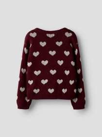 NAME IT Striktrøje Oana Burgundy Peyote Heart