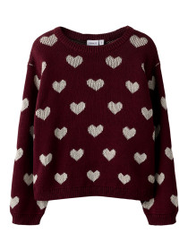 NAME IT Striktrøje Oana Burgundy Peyote Heart