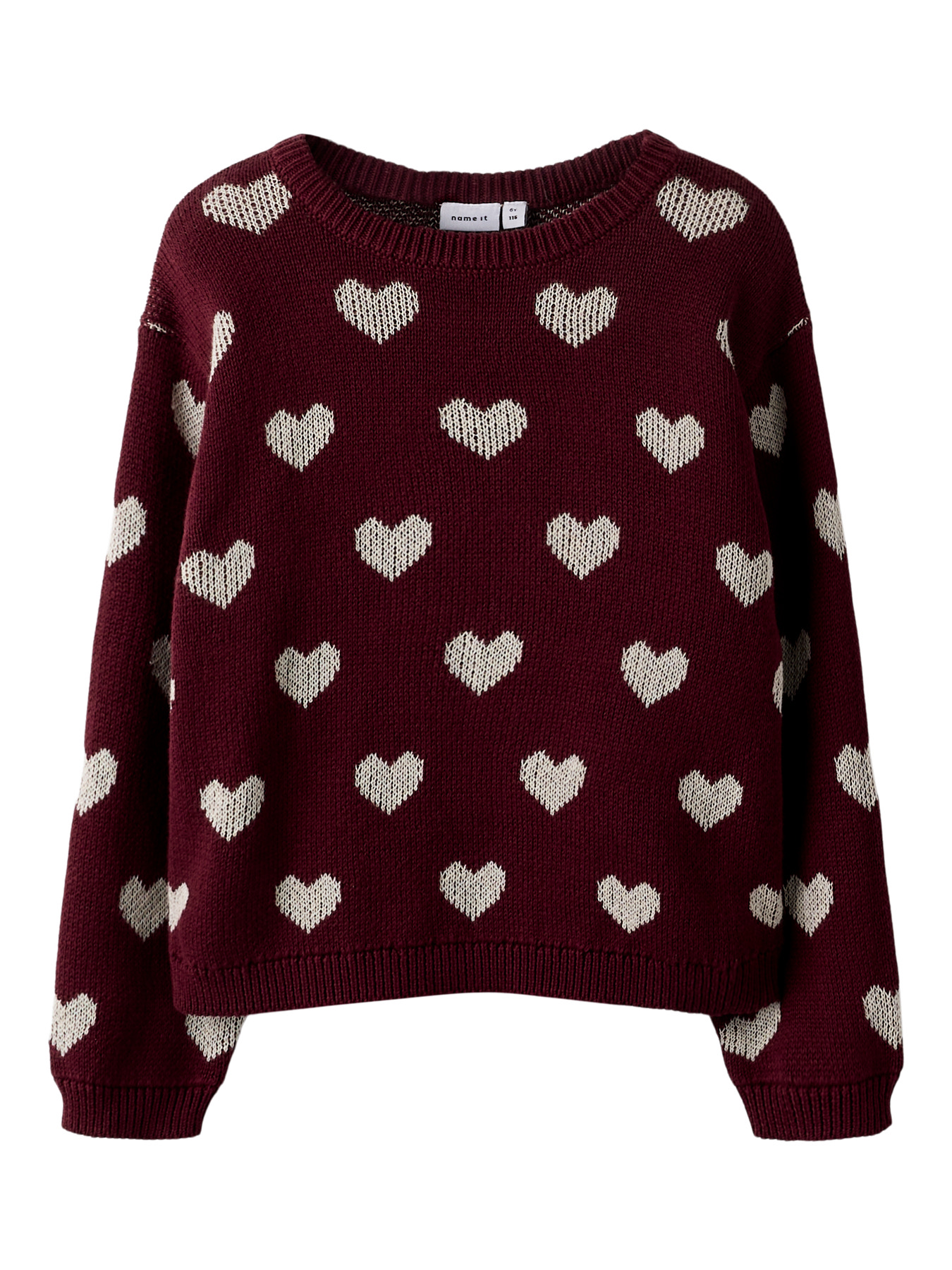NAME IT Striktrøje Oana Burgundy Peyote Heart