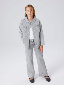 NAME IT Denim Schaket Everlyn Light Grey Denim Heart Studs