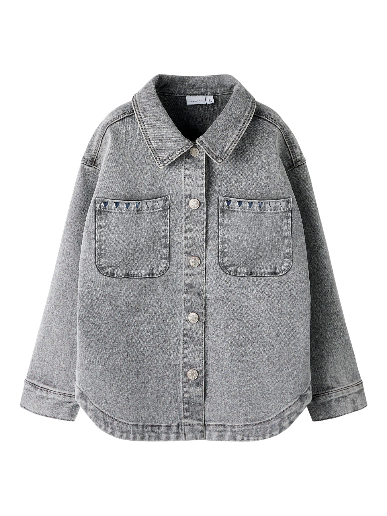 NAME IT Denim Schaket Everlyn Light Grey Denim Heart Studs
