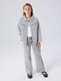 NAME IT Wide Jeans Rose Light Grey Denim Heart Studs