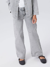 NAME IT Wide Jeans Rose Light Grey Denim Heart Studs