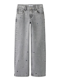 NAME IT Wide Jeans Rose Light Grey Denim Heart Studs