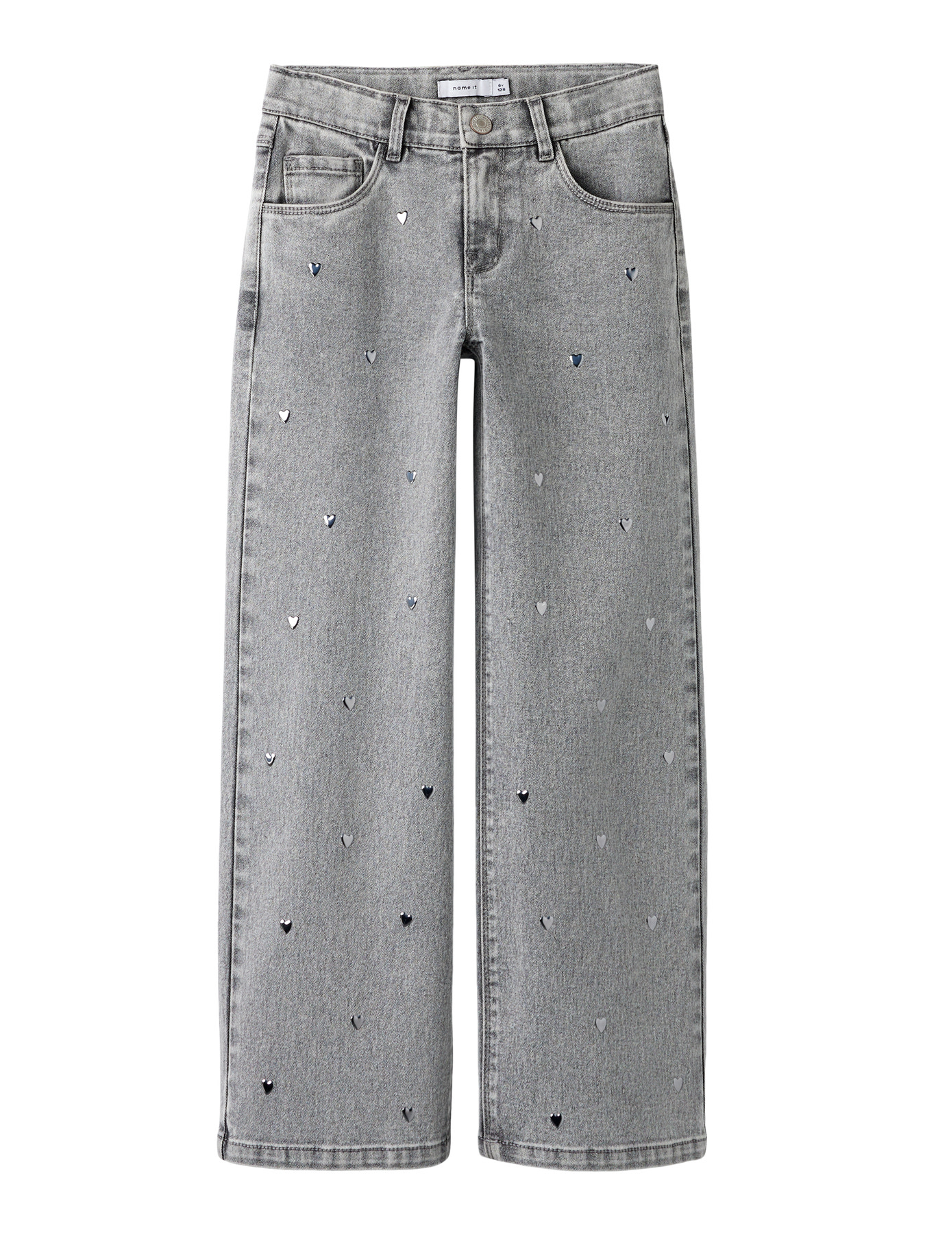 NAME IT Wide Jeans Rose Light Grey Denim Heart Studs