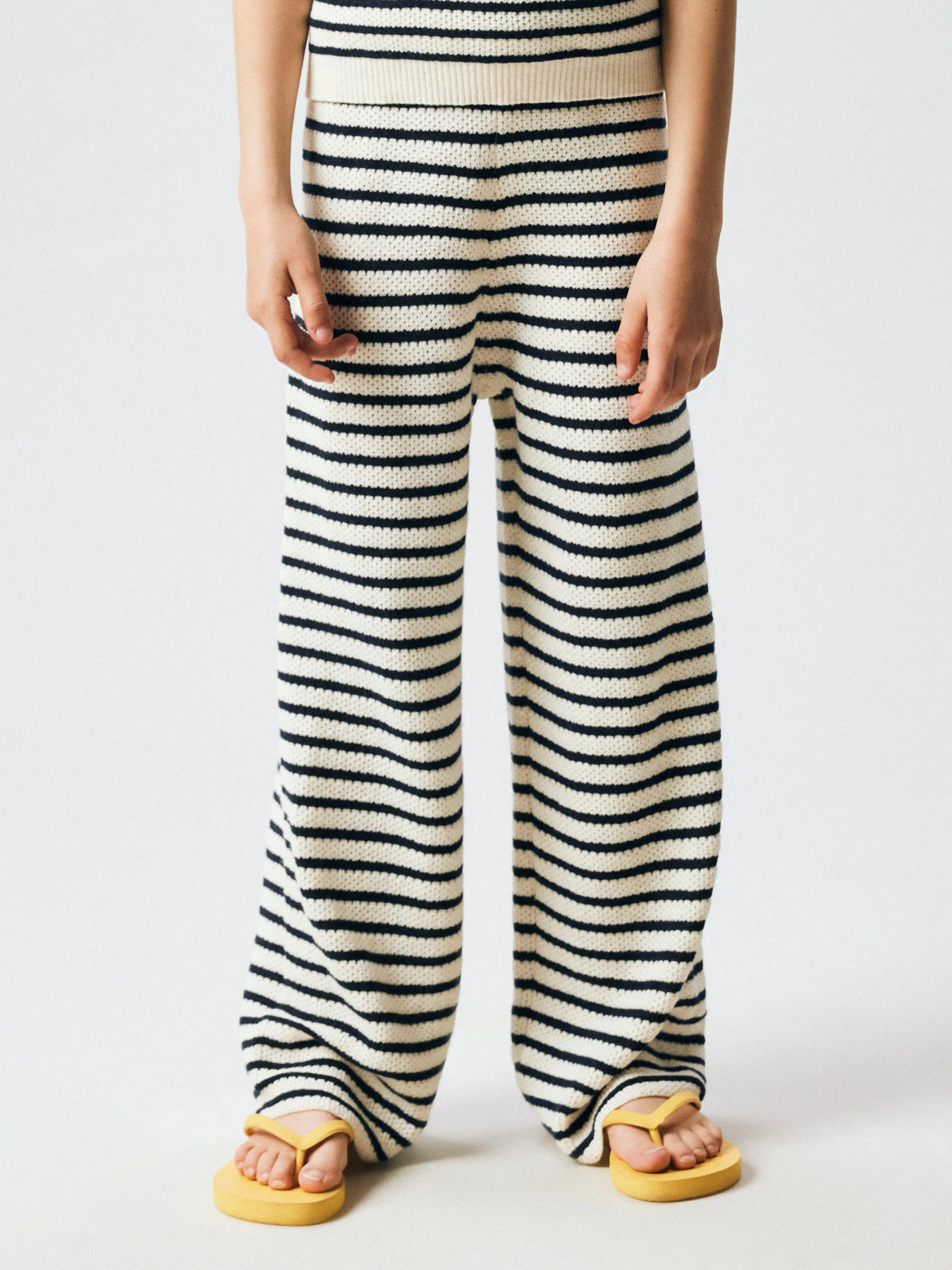 Name It Bukser - Strik - Wide - NkfFumiko - Antique White/Navy B