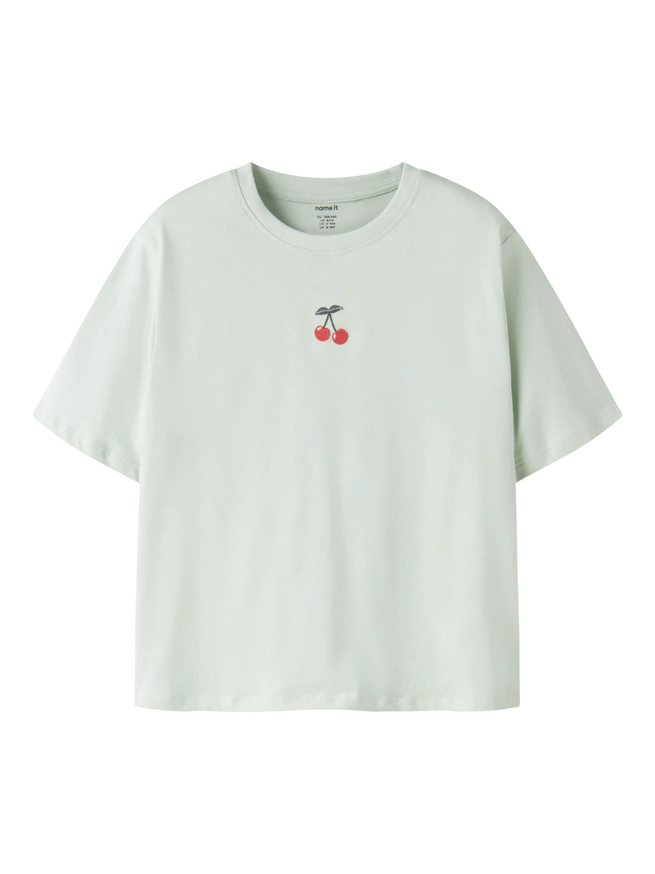 Name it T-shirt - NkfVictoria - Pale Aqua/Cherry Embroider
