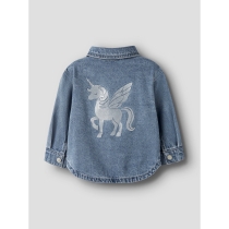 NAME IT Denim Jakke Luna Glitter Medium Blue Unicorn Glitter