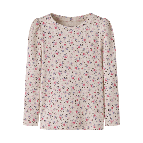 Name It Bluse - NmfNicole - Rib - Slim - Peyote Melange m. Bloms