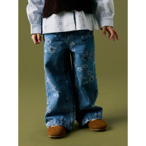 NAME IT Wide Jeans Rose Medium Blue Denim Flower